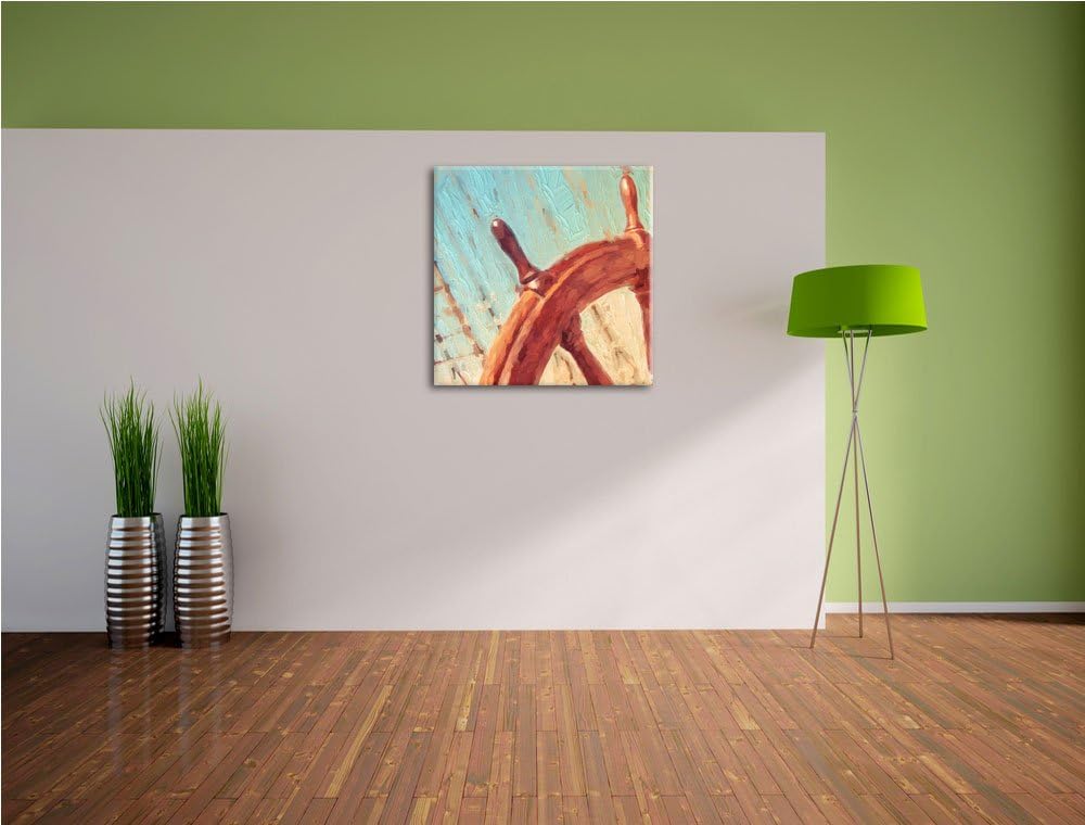 Pixxprint Steuerrad auf einem Schiff 70x70cm Leinwandbild Wandbild Kunstdruck, 70x70