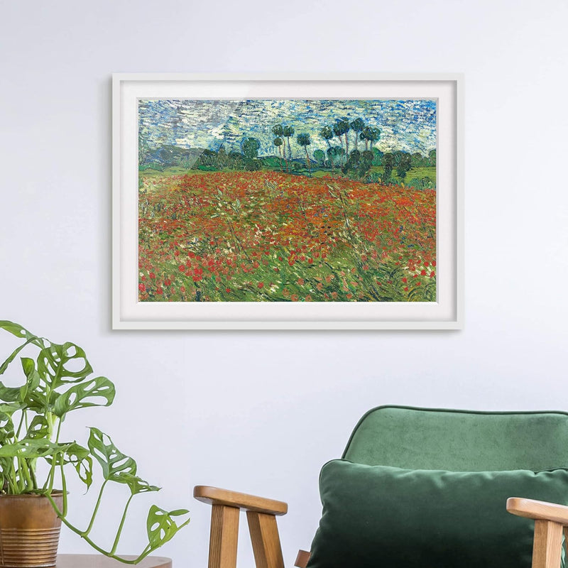 Bild mit Rahmen - Vincent Van Gogh - Mohnfeld - Rahmenfarbe Weiss, 50 x 70 cm 50cm x 70cm Weiss, 50c