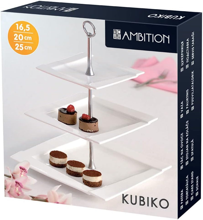 AMBITION Etagere Porzellan 3 stöckig Kubiko 25 x 25 cm quadratischer Tortenständer für Obst Törtchen