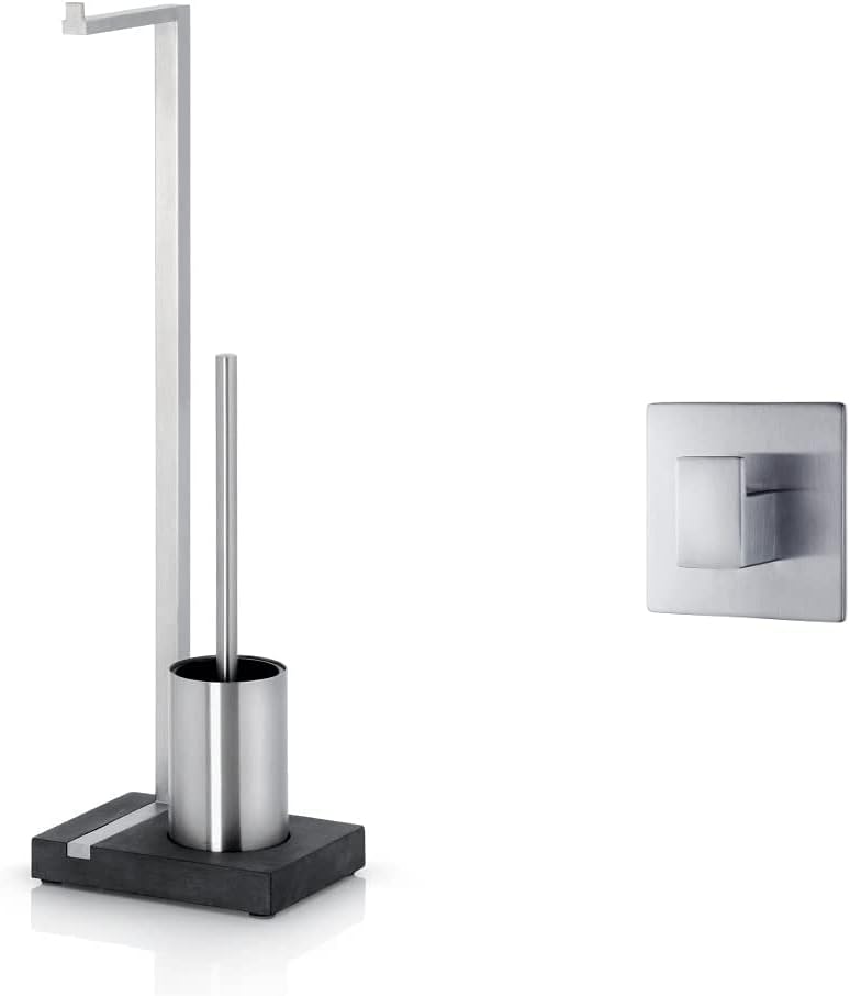 blomus -MENOTO- Stand WC-Garnitur aus mattiertem Edelstahl, freistehender Toilettenbutler (63,5 x 15
