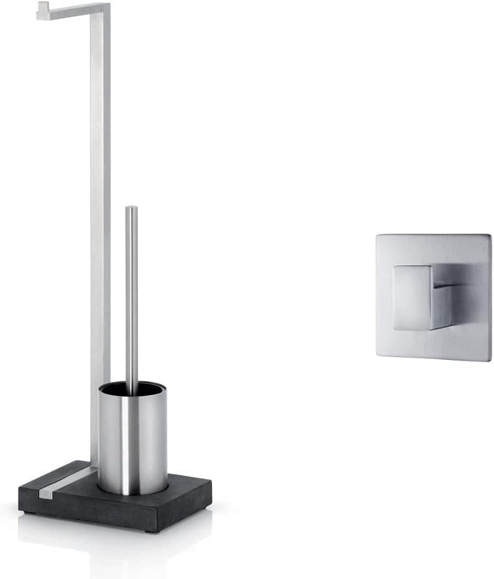 blomus -MENOTO- Stand WC-Garnitur aus mattiertem Edelstahl, freistehender Toilettenbutler (63,5 x 15