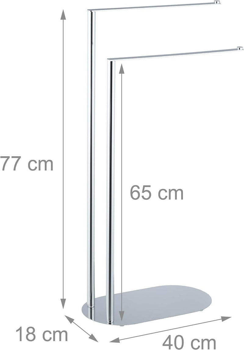 Relaxdays Handtuchständer, 2 Stangen, freistehend, Stahl, H x B x T: 77 x 40 x 18 cm, Duschtuchhalte