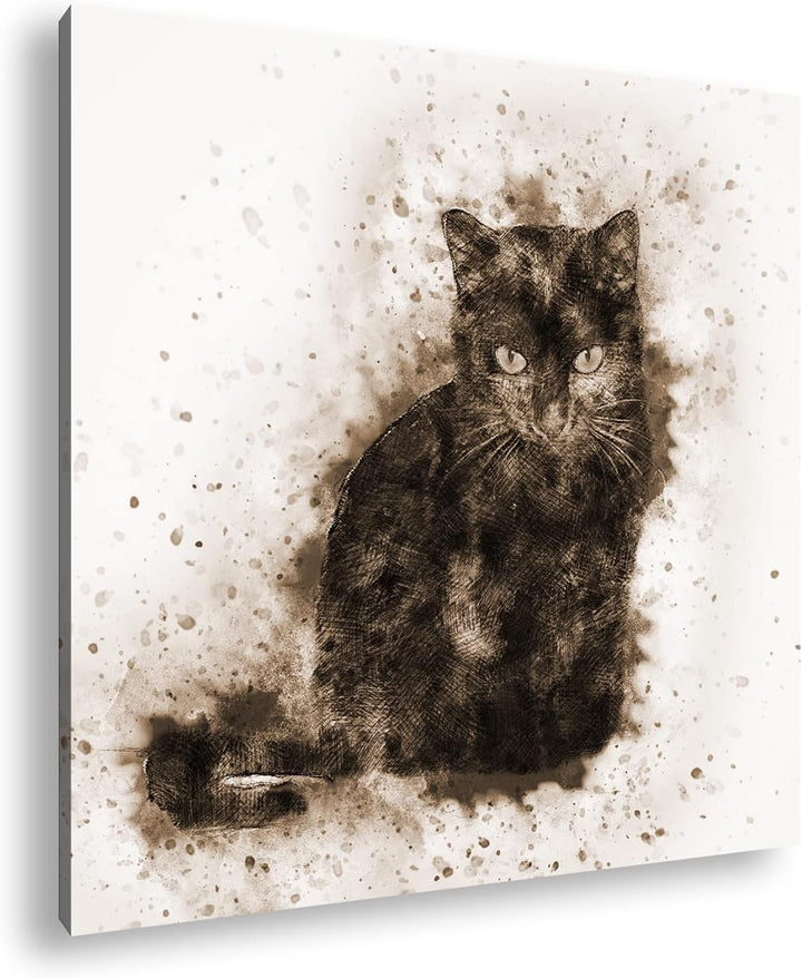 Katze Hauskatze Format: 60x60 Effekt: Sepia als Leinwandbild, Motiv fertig gerahmt auf Echtholzrahme