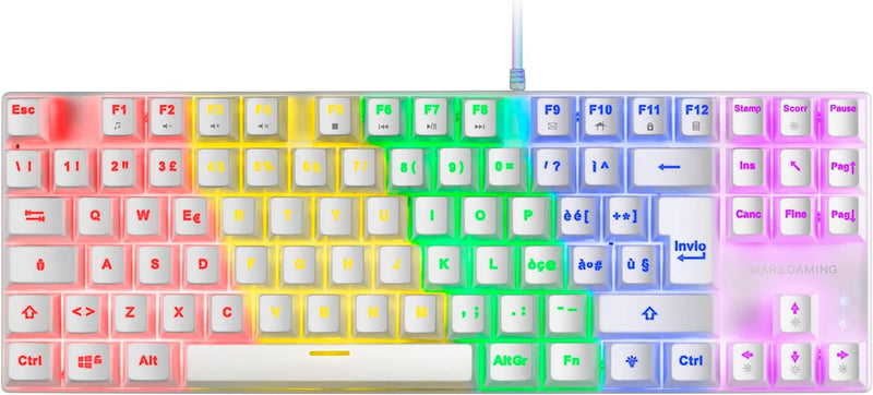 MARSGAMING MK80 Weiss, Mechanische Gaming Tastatur TKL FRGB, Antighosting, Switch Mechanischer Braun