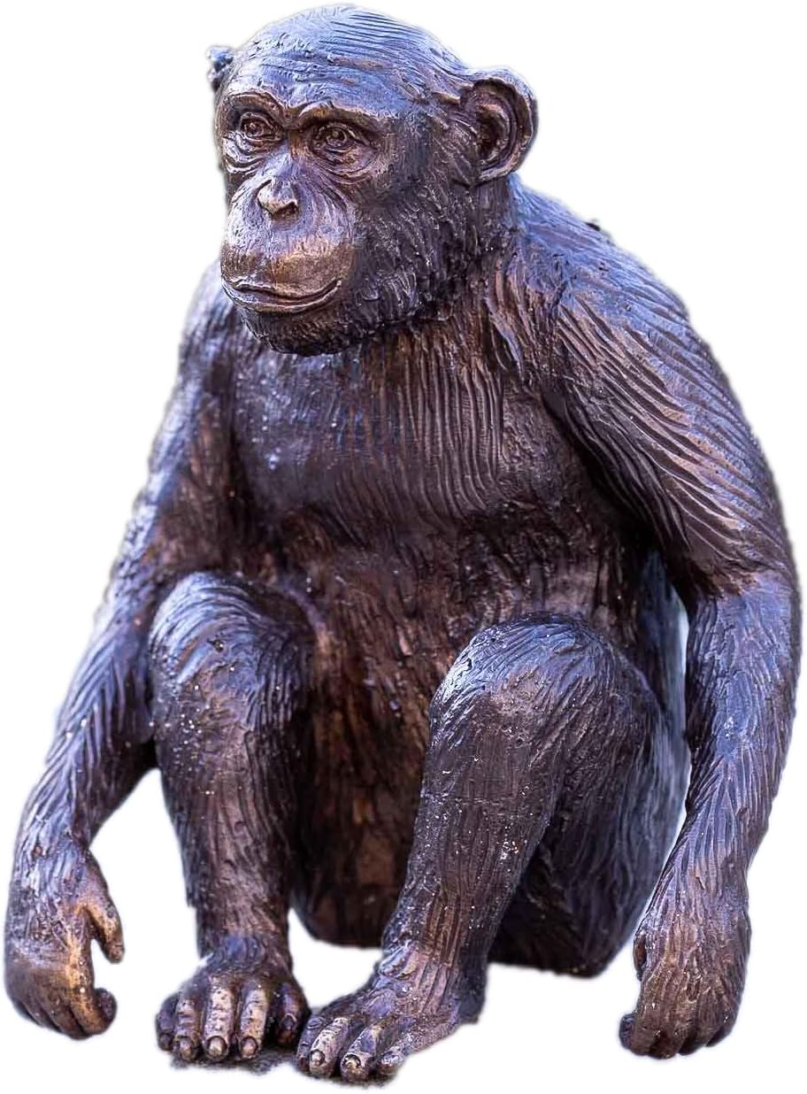 IDYL Bronze-Skulptur Schimpanse | 15x9x12 cm | Tierfigur aus Bronze handgefertigt | Wetterfest
