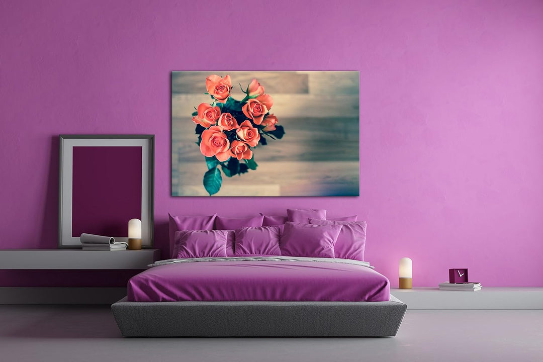 deyoli entzückender Strauss Rosen Format: 80x60 als Leinwandbild, Motiv fertig gerahmt auf Echtholzr