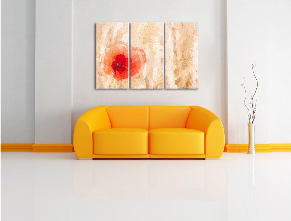 Pixxprint Mohnblume im Kornfeld als Leinwandbild 3 teilig/Grösse: 3 Teilig (120x80) / Wandbild/Kunst