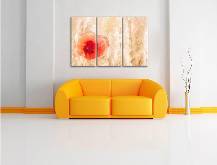 Pixxprint Mohnblume im Kornfeld als Leinwandbild 3 teilig/Grösse: 3 Teilig (120x80) / Wandbild/Kunst