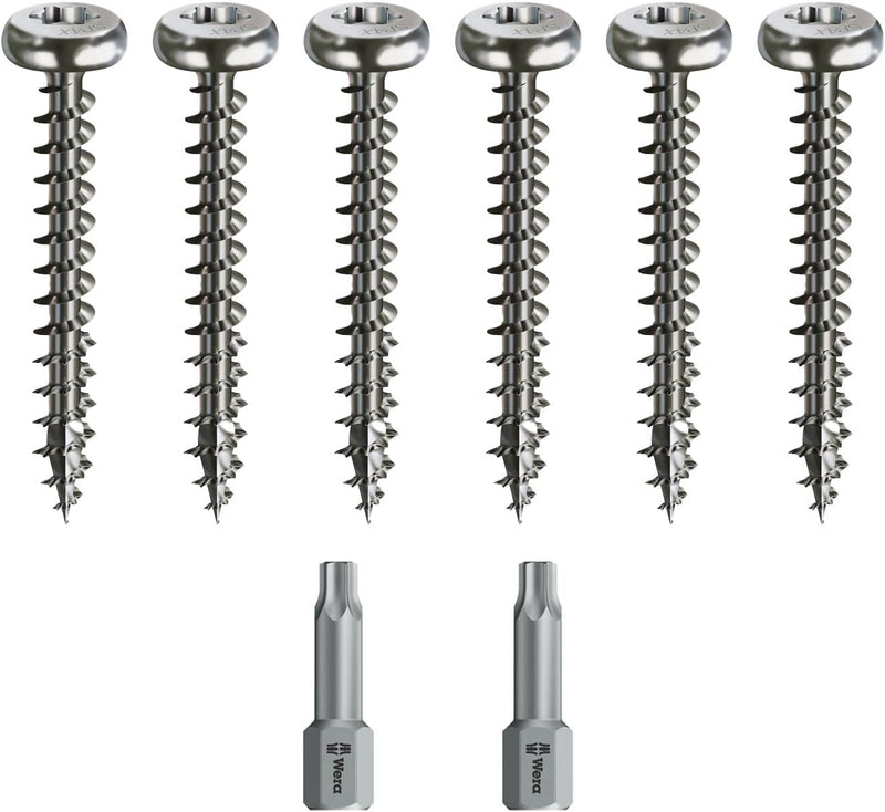 Spax Holzschrauben-SET Vollgewinde + Torx Bit | 6 Grössen: 3x20; 3x30; 4x35; 4x45; 5x30; 5x40 | Edel