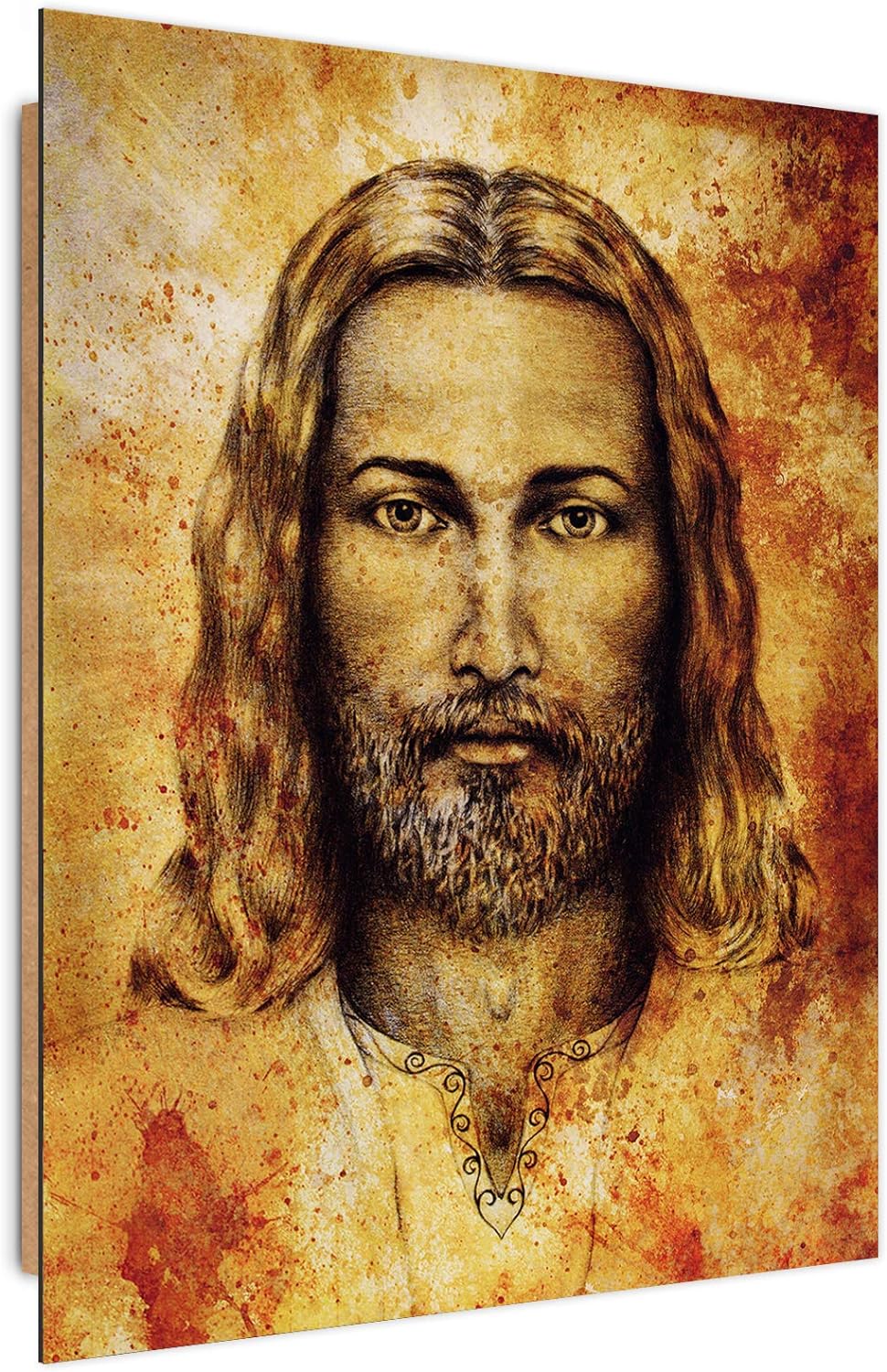 Wandbild XXL Jesus Christus Deko Kunst Bilder für Wohnzimmer Orange 80x120 cm Deko Paneel 80x12 cm O