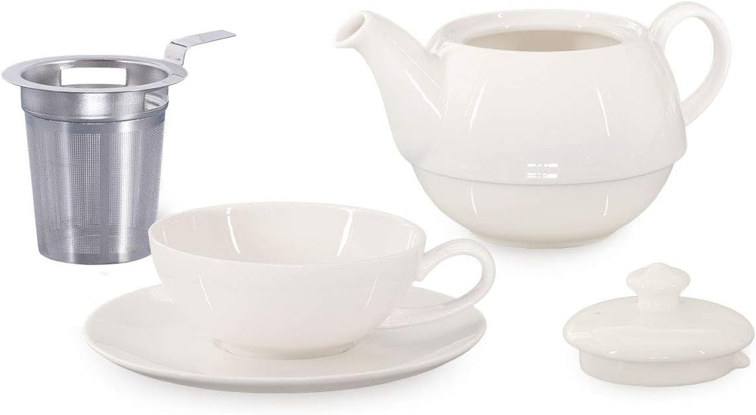 tea4chill Buchensee Tea for One mit Sieb Lena 500ml aus Crystal Bone China Porzellan in fein-cremige