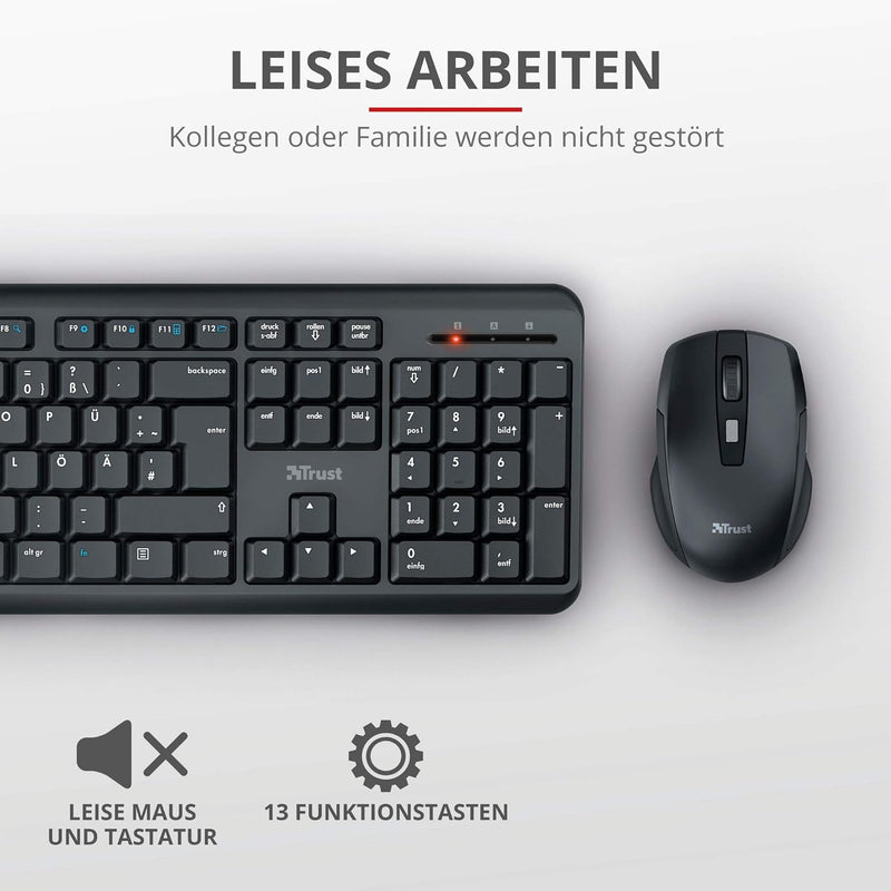Trust 24080 Ymo Kabelloses Tastatur-Maus-Set - Deutsches QWERTZ - Schwarz & 22879 Verto Wireless Ver