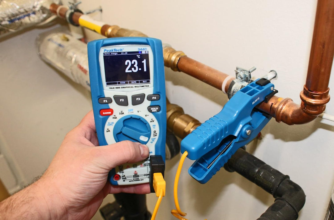 PeakTech praktischer Temperaturfühler Typ K als Klemmzange/Klammer für Rohre, 1 Stück, TF-25 & Typ K