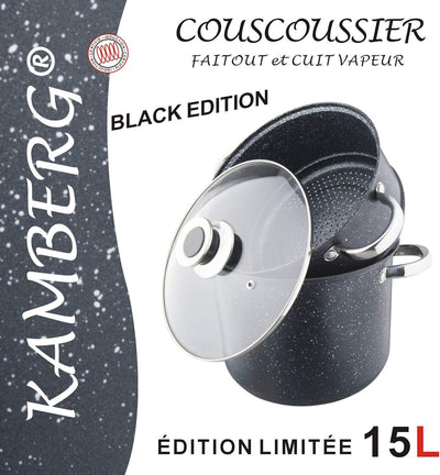 Kamberg – 0008125 – Couscoustopf/Dampfgarer/Kochtopf  (3‑in‑1) – Durchmesser 30 cm – 15 Liter – Hoch