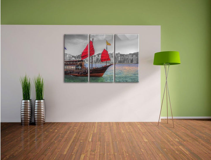 Pixxprint Segelschiff mit Segeln als Leinwandbild/Grösse: 3 Teilig (120x80 cm) cm/Wandbild/Kunstdruc