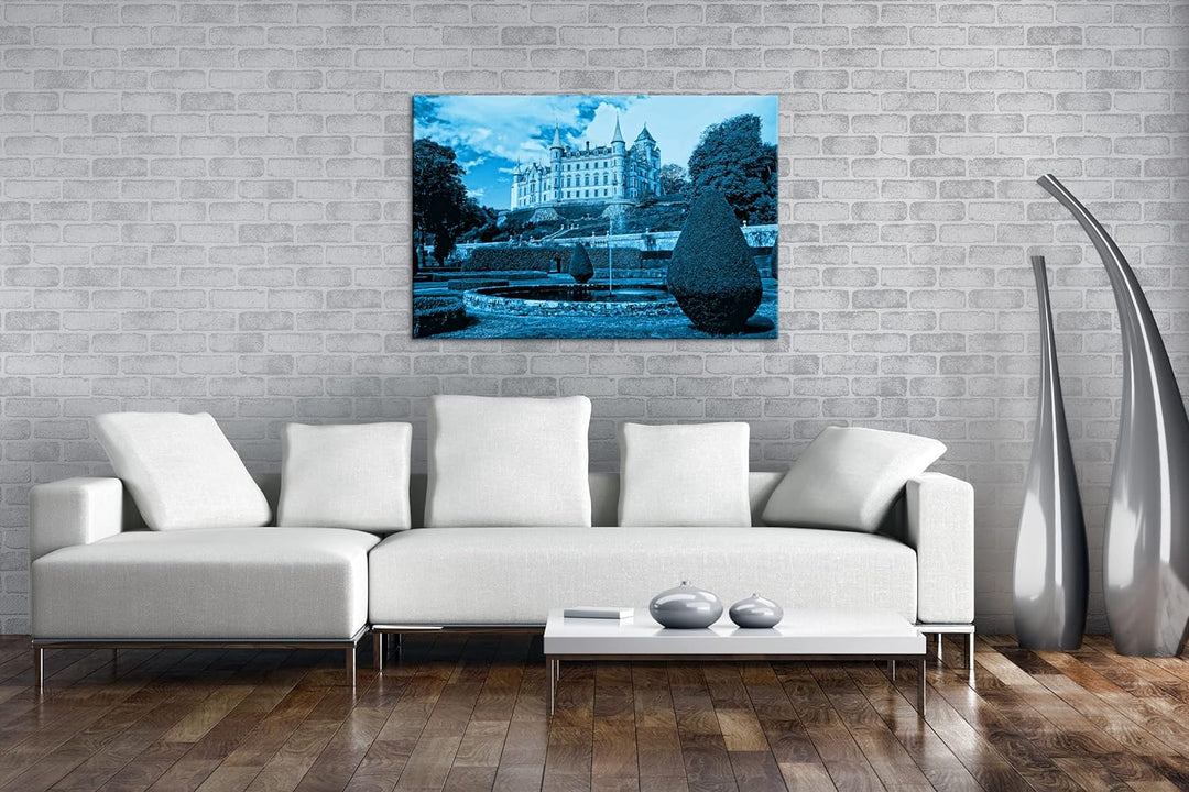 deyoli edles Schloss in Schottland Format: 80x60 Effekt: Monocrome Blau als Leinwand, Motiv fertig g