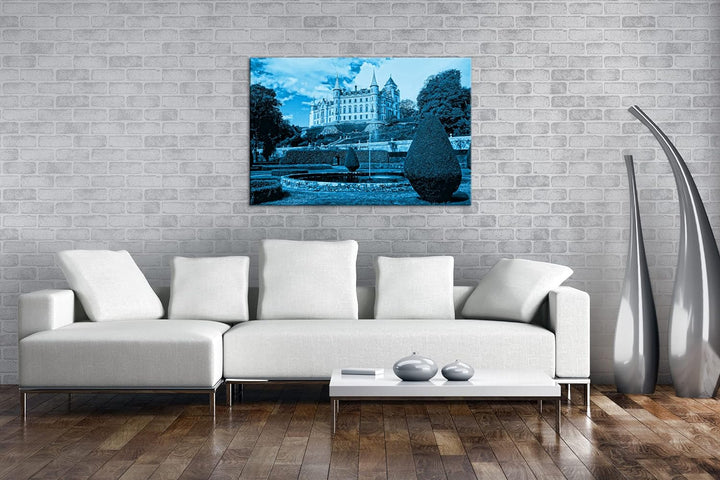 deyoli edles Schloss in Schottland Format: 80x60 Effekt: Monocrome Blau als Leinwand, Motiv fertig g