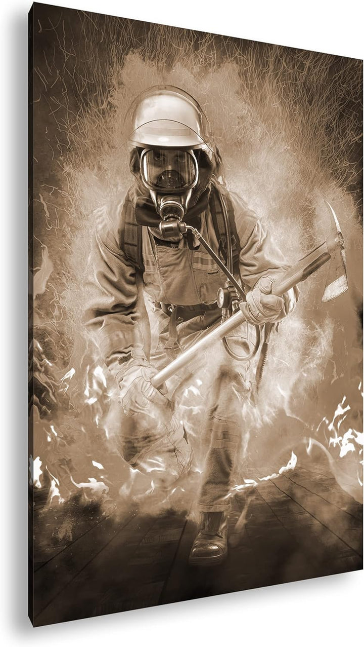 deyoli Feuerwehrmann im Einsatz Format: 120x80 Effekt: Sepia als Leinwandbild, Motiv fertig gerahmt