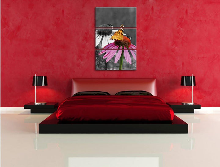 Pixxprint Schmetterling auf Kornblume als Leinwandbild/Grösse: 3 Teilig (120x80) cm/Wandbild/Kunstdr