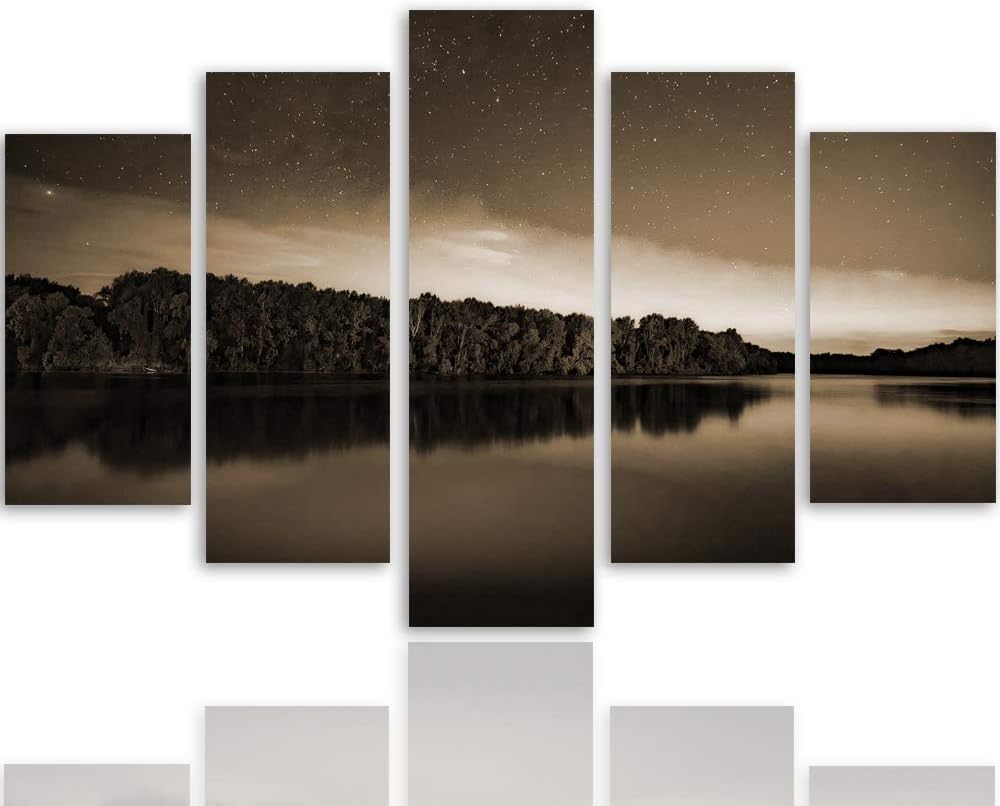 Bilder Landschaft 100x70 cm - Leinwandbild - 5 Teilig - Kunstdruck See Wald Sepia Leinwandbild 100x7