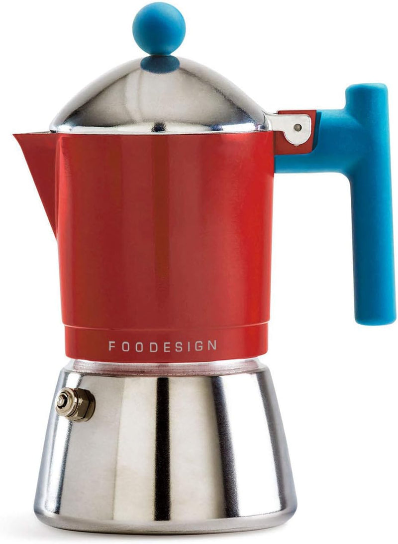 Foodesign Espressokocher Moka Cocca 3 Tassen, modernes Design, für Gas und Induktion, Kessel aus zwe