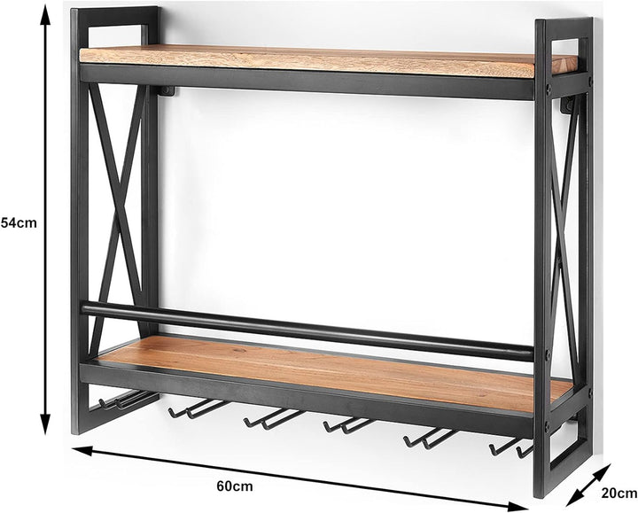 Kobolo Weinregal Wandregal - ACOLON - aus Metall und Mangoholz 60x20x54