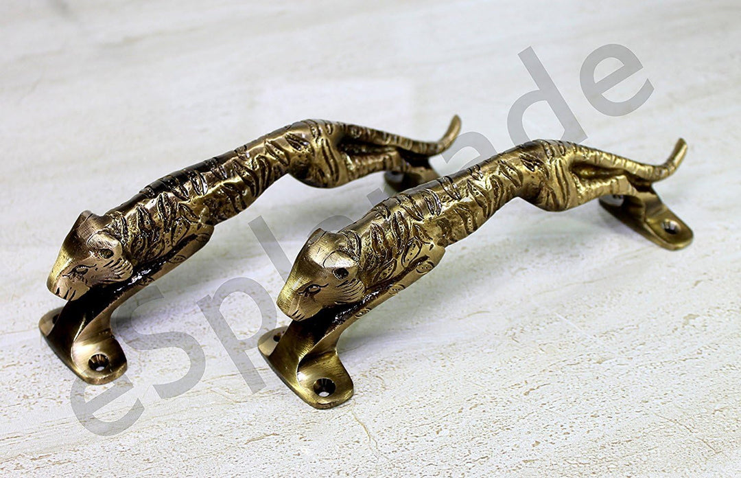 eSplanade - 19,1 cm Messing Designer Tiger/Jaguar Türgriff - 2er Set | Wohnkultur | Türdekor | Paar