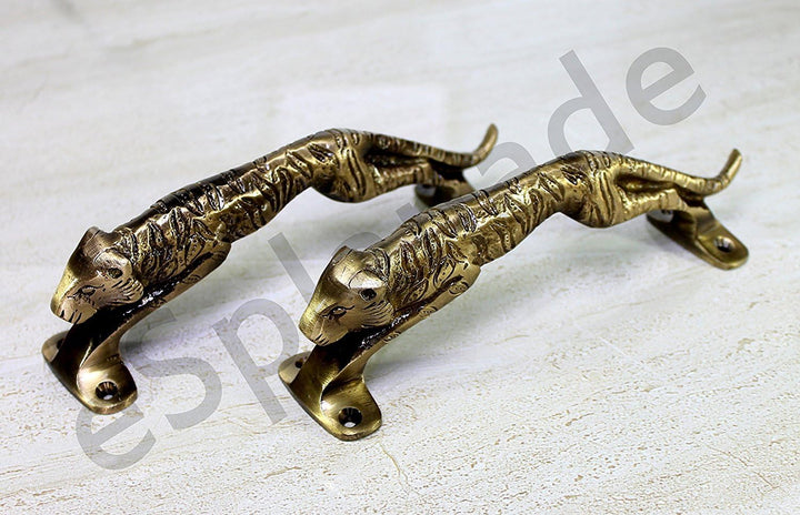 eSplanade - 19,1 cm Messing Designer Tiger/Jaguar Türgriff - 2er Set | Wohnkultur | Türdekor | Paar