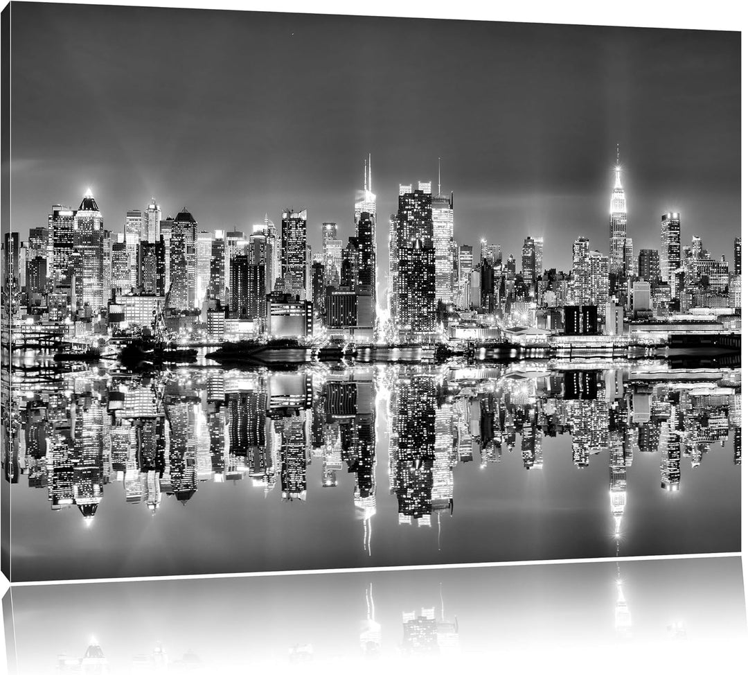 Pixxprint Manhattan Skyline / 100x70cm Leinwandbild bespannt auf Holzrahmen/Wandbild Kunstdruck Deko
