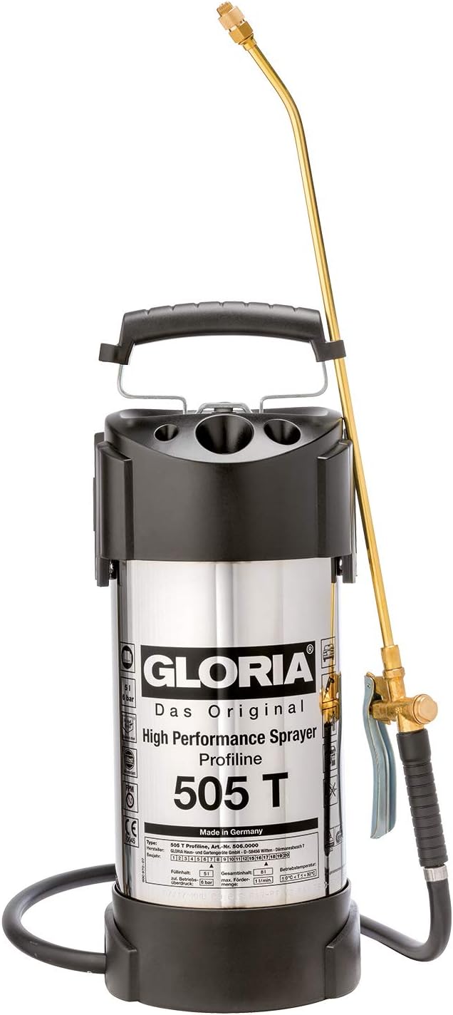 GLORIA Hochleistungssprühgerät 505 T Profiline | 5 L Füllinhalt | Profi-Drucksprüher aus rostfreiem