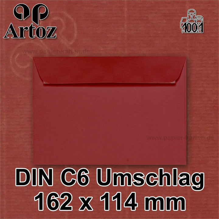 ARTOZ 100x Briefumschläge DIN C6 Weinrot (Rot) - 16,2 x 11,4 cm - haftklebend - gerippte Kuverts ohn