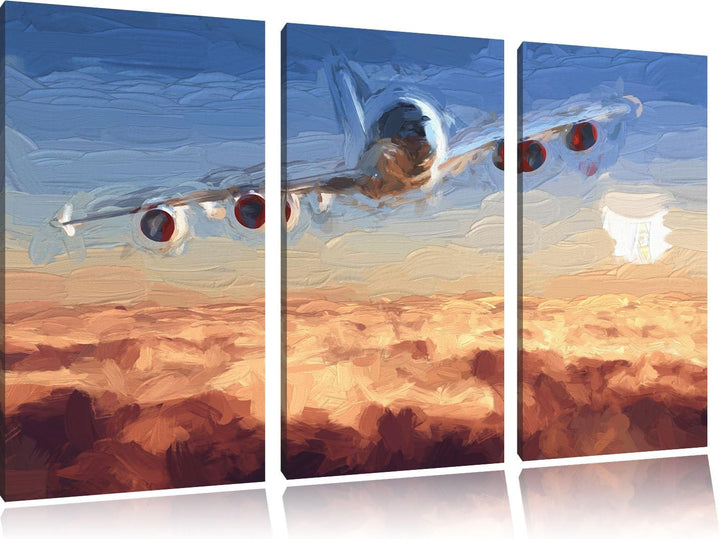 Pixxprint Flugzeug 3Teiler 120x80 cm Leinwandbild Wandbild Kunstdruck