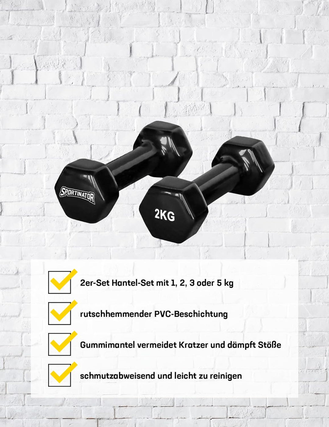 SPORTINATOR Hantel 2er-Set 1, 2, 3 oder 5 kg Hantelset, schwarz fürs Homegym, Studio oder zu Hause i