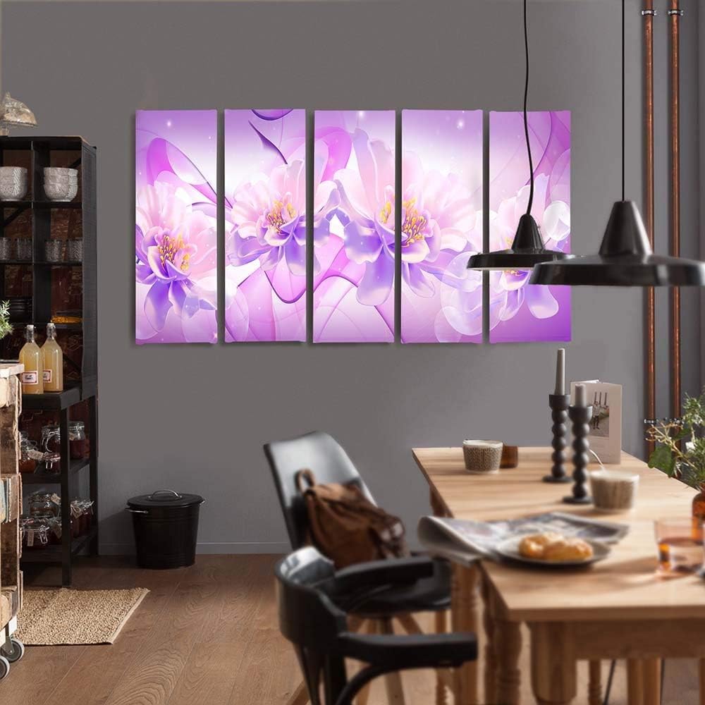 Feeby Frames, Leinwandbild Bilder Wand Bild - 5 Teile - Wandbilder Kunstdruck (Blumen, LICHT LILA RO