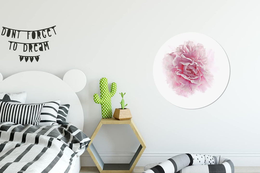 MuchoWow Wandbild Rund Wanddeko Deko Wohnzimmer Bilder 60x60 cm Draufsicht auf eine rosa Pfingstrose