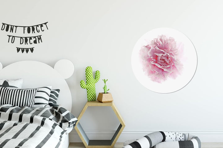 MuchoWow Wandbild Rund Wanddeko Deko Wohnzimmer Bilder 60x60 cm Draufsicht auf eine rosa Pfingstrose