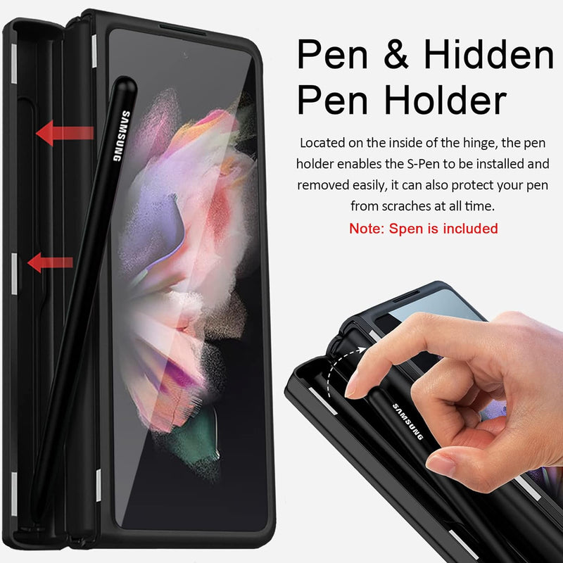 Miimall Handyhülle Kompatibel mit Samsung Galaxy Z Fold 2 Hülle mit S Pen Halter + Stift, PC Schutzh