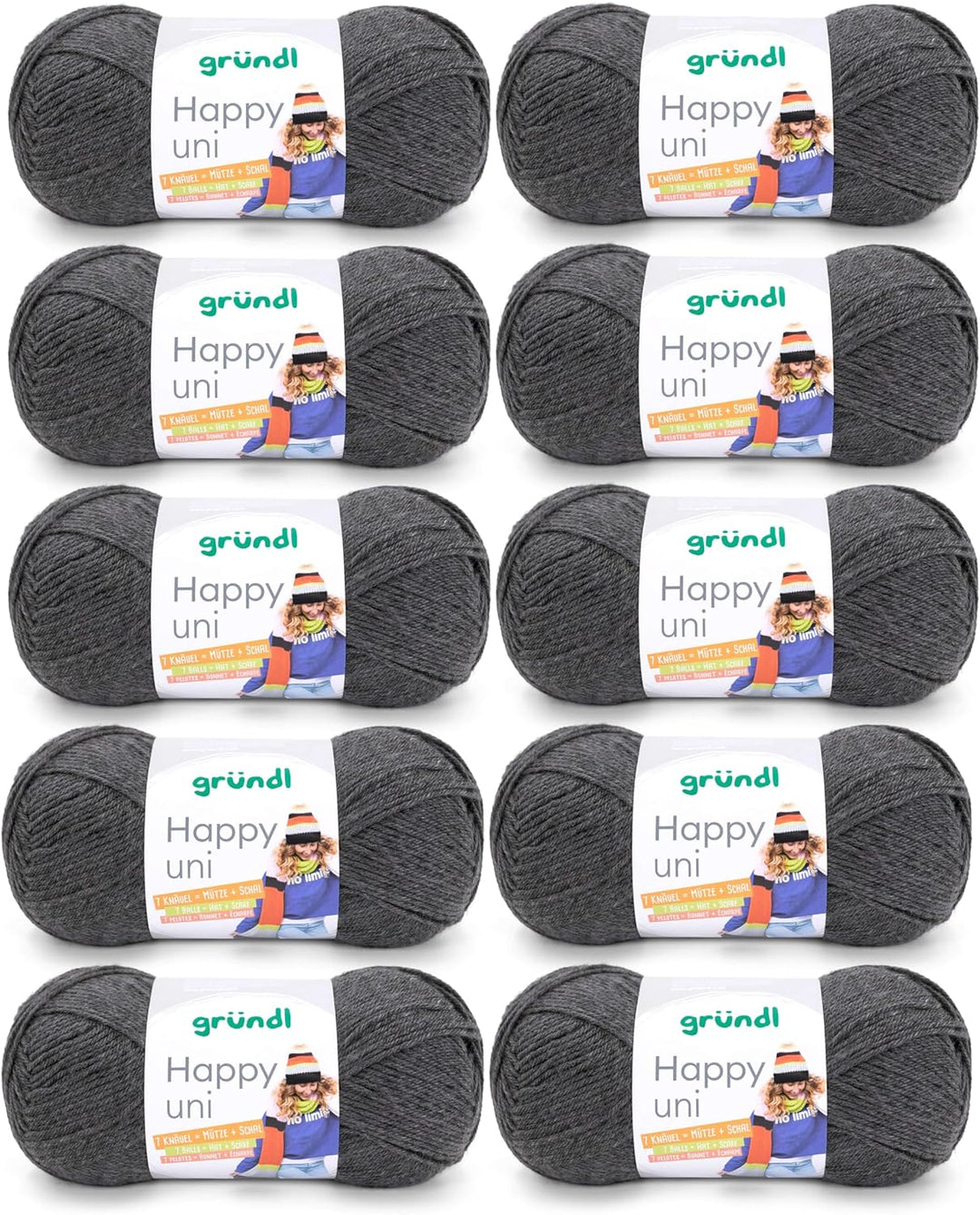 Gründl Happy uni (Strick- und Häkelgarn mit wollartigem Charakter aus 100 % Polyacryl, Anti-Pilling,