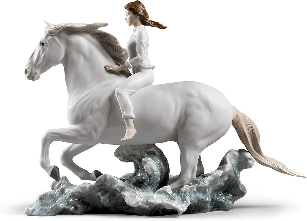 LLADRÓ Frauen-Figur Galopp Im Meer. Frau Pferd. Porzellan.