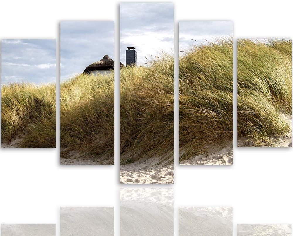 Feeby Bilder Modern Landschaft 5 Teilig Design Art Strand Gras Himmel bunt 100x70 cm Deco panel 100x