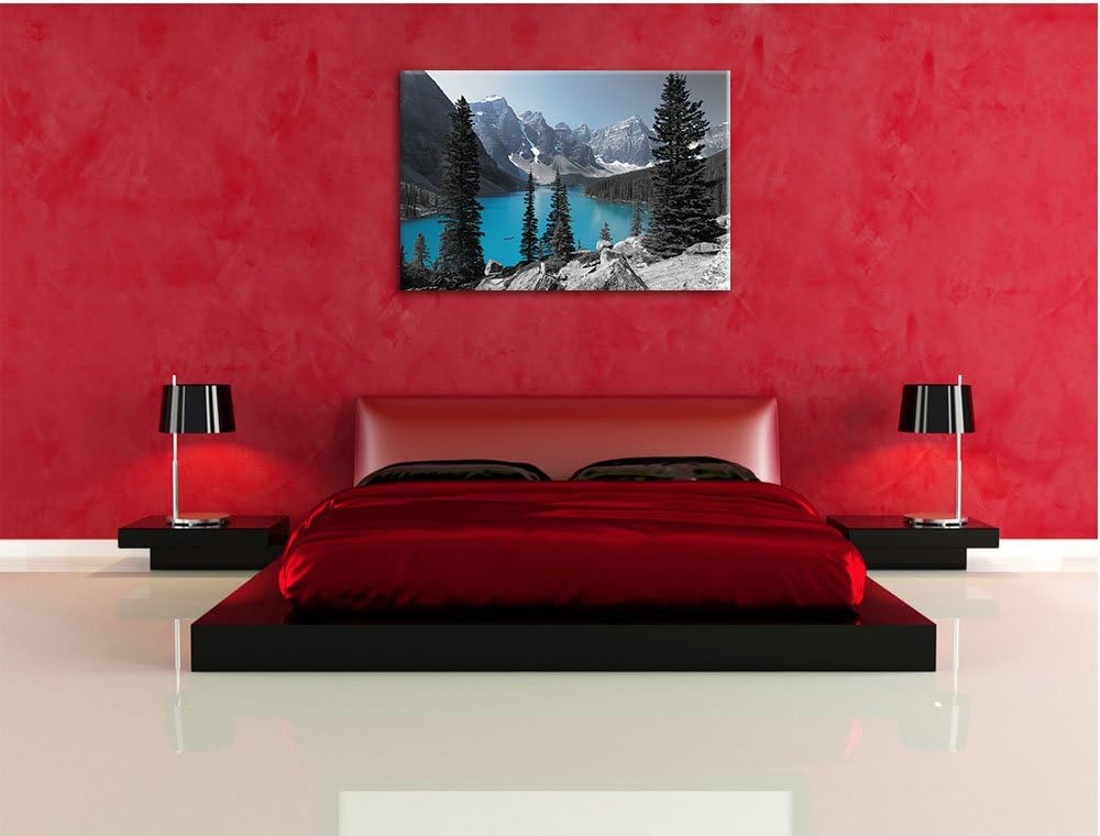 Pixxprint Moraine Lake kanadische Berge als Leinwandbild/Grösse: 100x70 cm/Wandbild/Kunstdruck/ferti