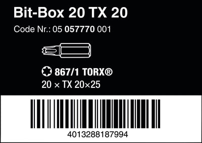 Wera 05057773001 Bit-Sortiment, Bit-Box 20 TX 25, 20-teilig & 05057770001 Bit-Sortiment, Bit-Box 20