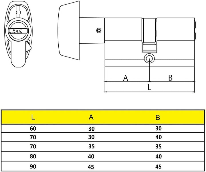 Yale YL6P3535HN Sicherheitszylinder, YL6, Langbuchstabe, Schlüssel, vernickelt, 35 x 35 mm