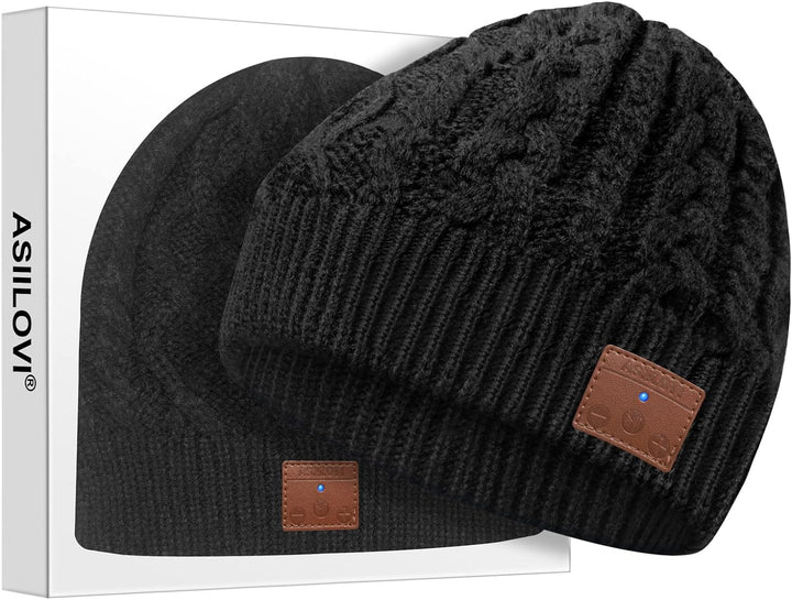 ASIILOVI Bluetooth-Mütze mit Bluetooth 5.0, kabellos, gestrickt, Wintermütze mit abnehmbarem integri