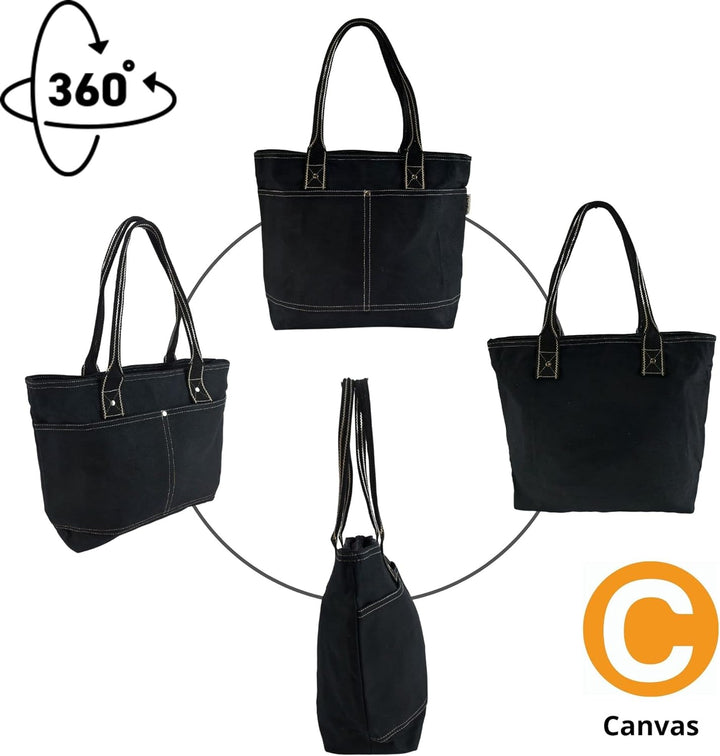 Domelo Damen Handtasche/Shopper. Vegane Schultertasche aus Canvas. Grosse schlichte Tote Tasche aus